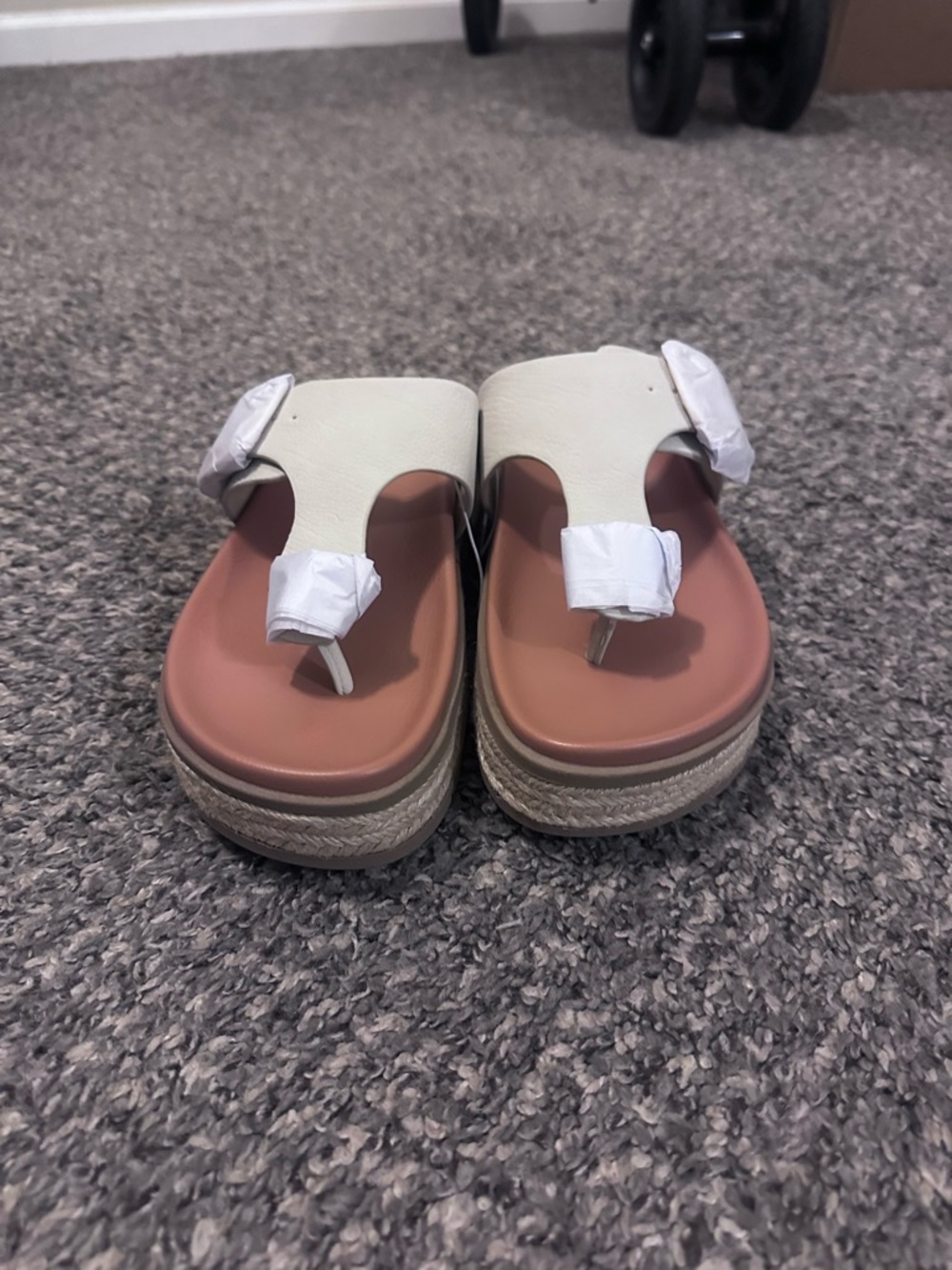 MIA White Leather Espadrille Platform Thong Sandals